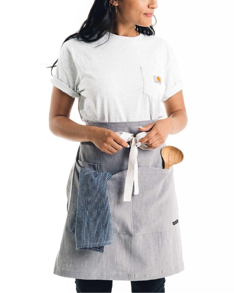 Caldo Linen Bistro Cafe Apron - Professional Grade with Pockets, Half Kitchen Apron, Mid Length 23 x 23, 40 Inch Waist Ties - Durable Unisex Uniform- Server or Chef (Grey) - Image 2